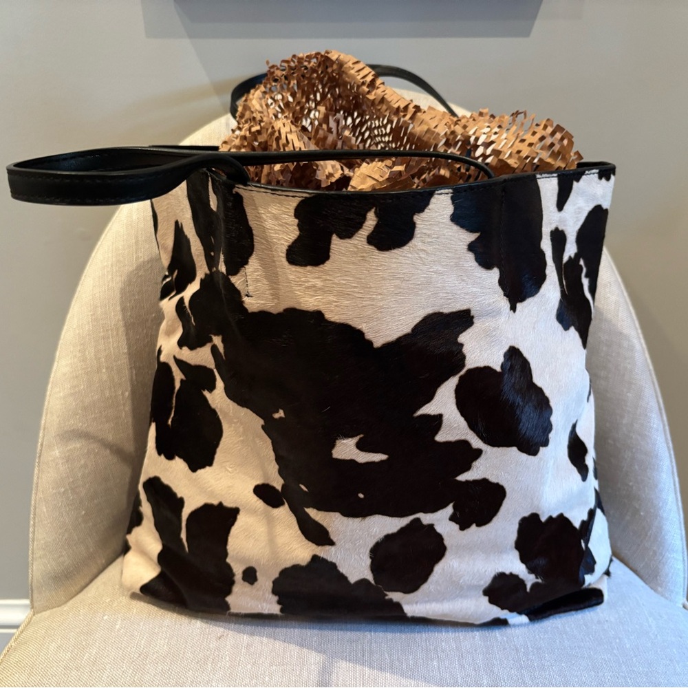 Zara Leather Cow Print Tote Bag